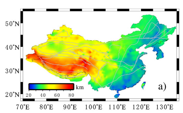 中国大陆及周边地区间断面模型-Moho界面